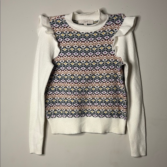 LOFT White Sweater with Multicolor Pattern - Picture 3 of 12